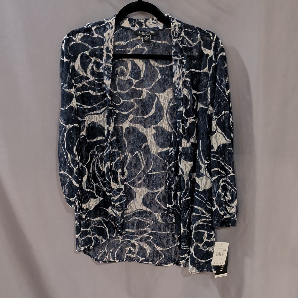 Floral Open Cardigan in Blue and White NWT